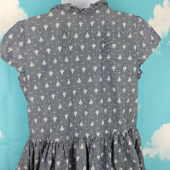 ⛵ ⛵ ⛵ Sail Boat Print Lands End Denim Dress Ruffle - Picture 6 of 8